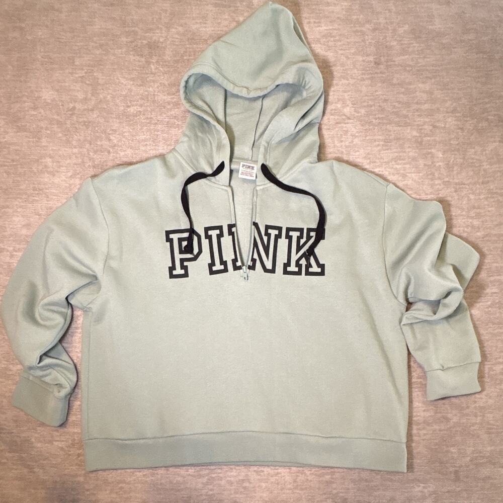 PINK Victoria’s Secret Women’s Green Logo Hooded Fleece Pullover Hoodie XL